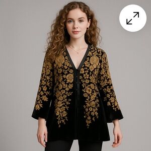 Coldwater Creek Women’s Black and Brown Velvet Tunic Blouse PM